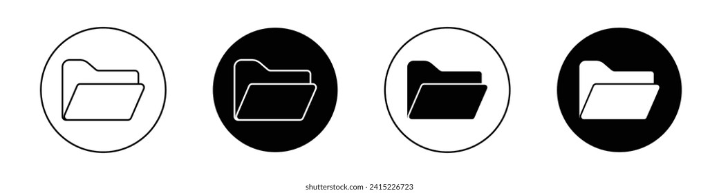 Folder icon set. Computer Portfolio Folder vector symbol in a black filled and outlined style. Computer Open Archive Folder Line Sign.