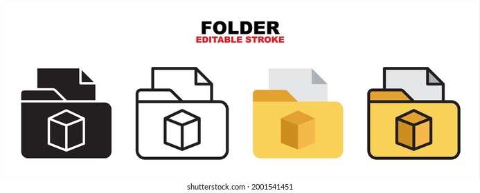 Folder icon set with different styles. Icons designed in filled, outline, flat, glyph and line colored. Editable stroke and pixel perfect. Can be used for web, mobile, ui and more.