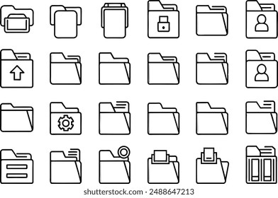 folder icon set. editable stroke outline icons set. vector illustration.