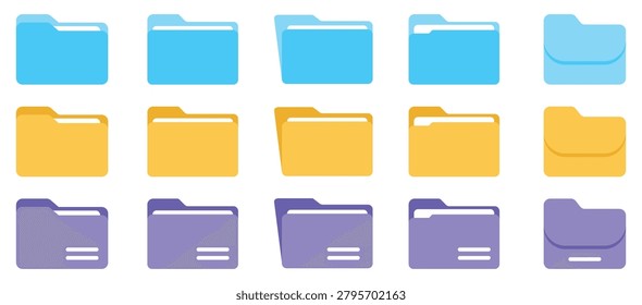 Folder icon set. Featuring file, folder, storage, document and archive concepts. Folder, file, document, storage, icon.
