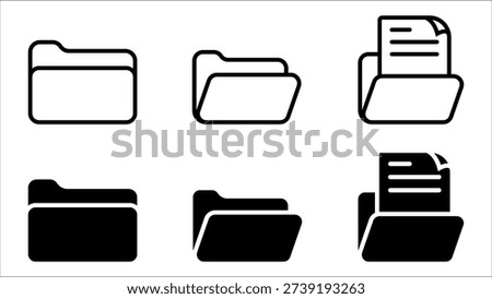 Folder icon set. Set of folder and file icons in a minimalist black and white style.