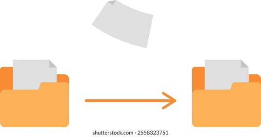 Folder icon with a set of files being transferred or copied, indicated by an arrow pointing to a second folder. The files and arrows are in a simple, minimalist style, commonly used to represent data 