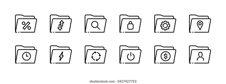 Folder icon set. Linear style. Vector icons