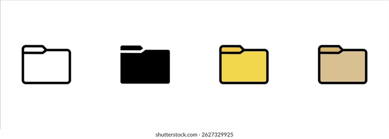 Folder icon set. Simple computer file folder icon. Modern computer file folder icon in black color isolated on white.