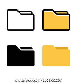 Folder icon set. Suitable for document storage and file management. Outline folder symbol.