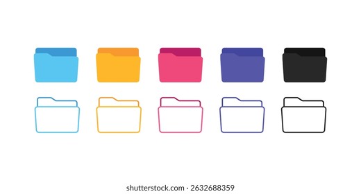 Folder icon set. folder vector iconsset of icon folder computer file colourful document binder data archive, modern simple folder document flat vector symbol for website design logo application.