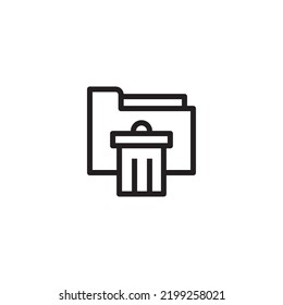 Folder icon. Trash symbol in folder, Trash folder, Editable Stroke. Perfect icon, white background.