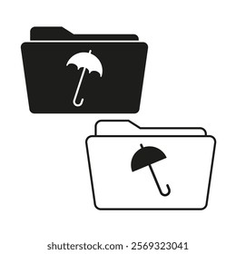 Folder icon. Umbrella symbol. Data protection graphic. Vector illustration.