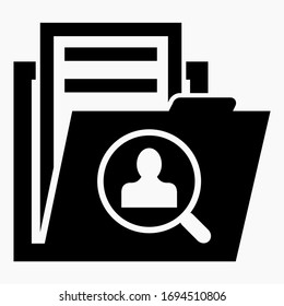 Folder Icon And User Search. Directory Of Subscribers. Human Resources Department. List Of Buyers. Vector Icon