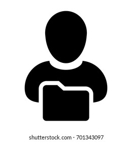 Folder Icon Vector With Person Personal File of User Profile Information Avatar in Glyph Pictogram illustration
