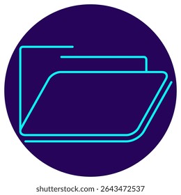 Folder icon. Vector pictogram with thin lines on a dark blue circular background. Simple minimalistic outline illustration of an open folder for document management, file organization