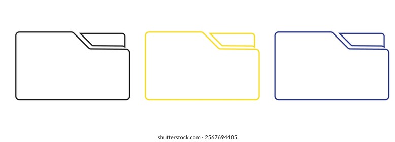 Folder icon vector set. Desktop black and yellow folder icon. Office document folder vector symbol. Empty file thin line sign. Archives files pictogram set.