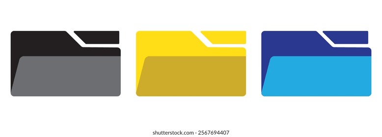 Folder icon vector set. Desktop black and yellow folder icon. Office document folder vector symbol. Empty file thin line sign. Archives files pictogram set.