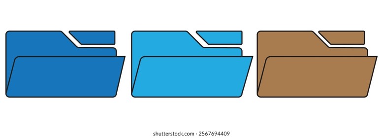 Folder icon vector set. Desktop black and yellow folder icon. Office document folder vector symbol. Empty file thin line sign. Archives files pictogram set.