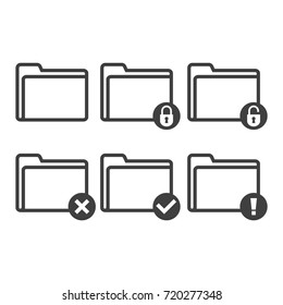 Folder Icon Vector Set. Protected, Wrong, Right and Warning Illustration