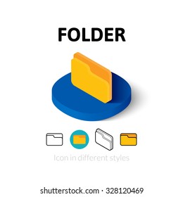 Folder icon, vector symbol in flat, outline and isometric style