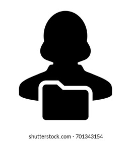 Folder Icon Vector With Woman Person Personal File of User Profile Information Avatar in Glyph Pictogram illustration