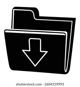 folder icon, white outline, downward arrow symbol, minimalist design, digital file storage, computer interface