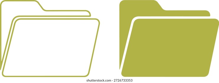 Folder icons in both outline and filled styles, perfect for UI design. These elements are isolated on a white background, offering a clean and modern look. Ideal for web and application interfaces, these icons clearly represent file organization and storage.