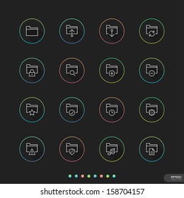 Folder Icons with color circle on black background - Vector illustration