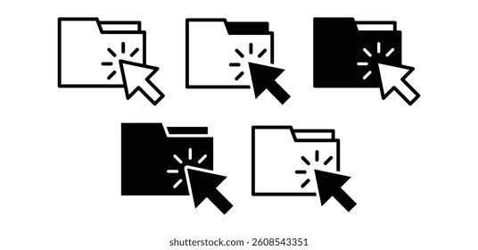 Folder Icons With Cursor Click Animation Black And White Color Vector Design