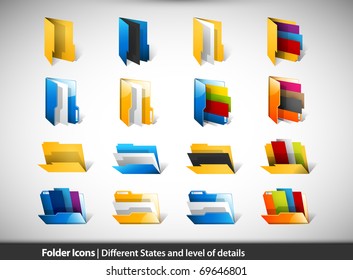 Folder Icons | Different States and Level of Details | 3D Vectors EPS10