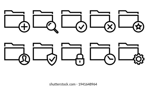 Folder Icons file flat line set. vector illustrations
