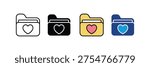 Folder icons with heart symbol on white background. Love file symbol. Vector Illustration