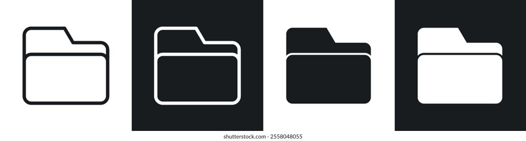 Folder icons pack in black and white filled and outlined versions.