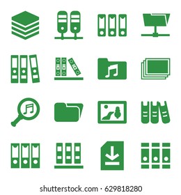 Folder icons set. set of 16 folder filled icons such as photos, binder, serach music, file, picture