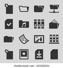 Folder icons set. set of 16 folder filled icons such as binder, file, photo, document, picture, paper