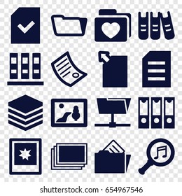 Folder icons set. set of 16 folder filled icons such as photos, serach music, file, binder, photo, document, picture, archive, paper