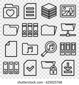 Folder icons set. set of 16 folder outline icons such as binder, serach music, file, picture, paper