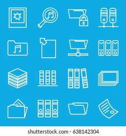 Folder icons set. set of 16 folder outline icons such as photos, binder, serach music, photo, document, archive