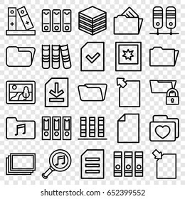 Folder icons set. set of 25 folder outline icons such as photos, binder, serach music, file, photo, picture, paper, archive