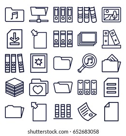 Folder icons set. set of 25 folder outline icons such as photos, binder, serach music, file, photo, document, picture, paper, archive