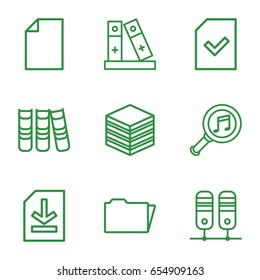 Folder icons set. set of 9 folder outline icons such as binder, serach music, folder, file, paper