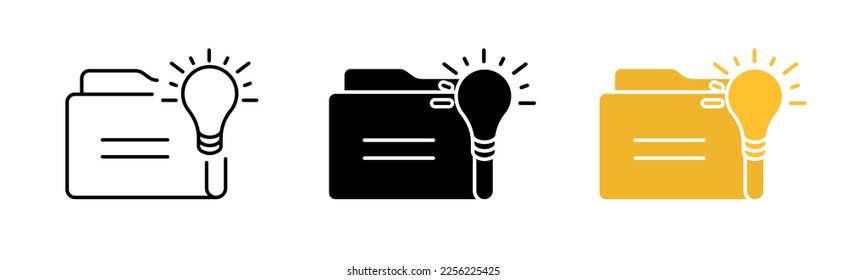 folder icons set. Alert. light bulb, idea, operating system, computer, access, remotely, storage, internet, security, privacy. technology concept. vector line icon in different styles