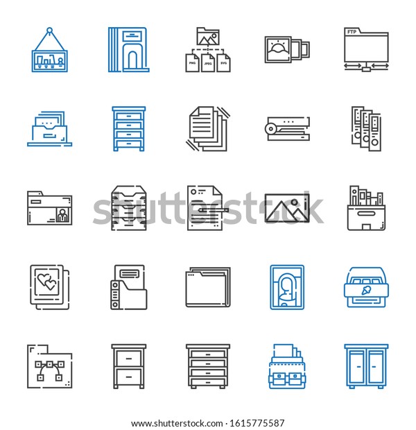 folder icons\
set. Collection of folder with drawer, portfolio, cabinet, picture,\
files, file, archive, binder, stapler, filing cabinet, ftp.\
Editable and scalable folder\
icons.