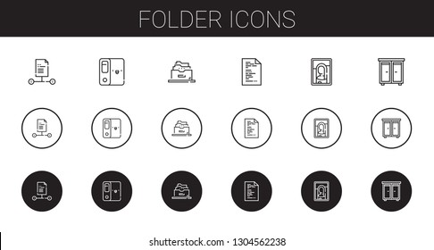 folder icons set. Collection of folder with file, filing cabinet, picture, drawer. Editable and scalable folder icons.