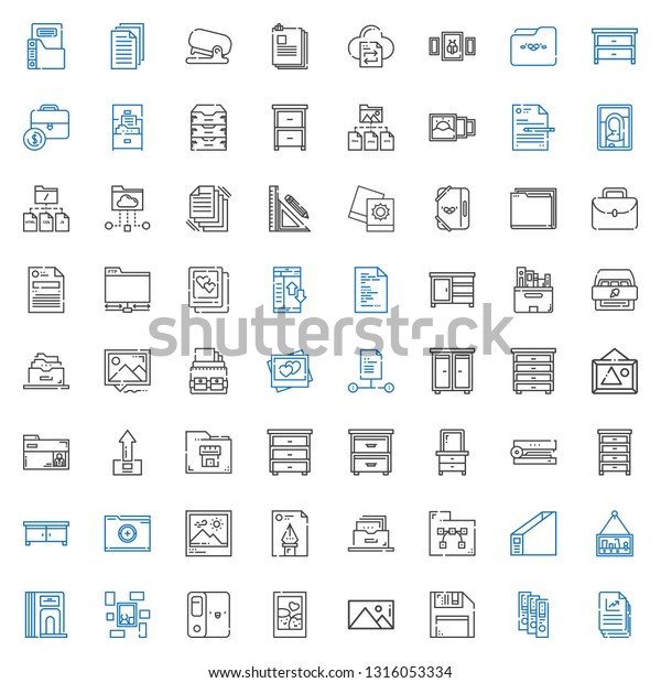 folder icons set. Collection of folder with file,\
binder, diskette, picture, divider, filing cabinet, drawer,\
stapler, upload, pictures, portfolio. Editable and scalable folder\
icons.