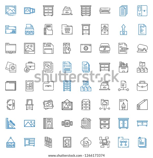 folder icons set.\
Collection of folder with files, picture, file transfer, binder,\
drawer, divider, stationery, file, cloud folder, archive. Editable\
and scalable folder\
icons.