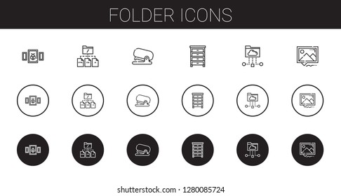 folder icons set. Collection of folder with picture, file, stapler, drawer, cloud folder. Editable and scalable folder icons.