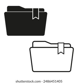 Folder icons set. Document storage vector. Black and white. File management.