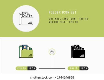 Folder icons set editable stroke vector illustration. Employment business symbol. Icon line style on isolated background for ui mobile app, web design, and presentation.