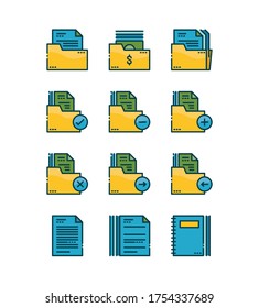 folder icons set. filled outline icons design. vector