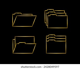 Folder icons set, golden metallic thin 3d lines, vector illustration collection.