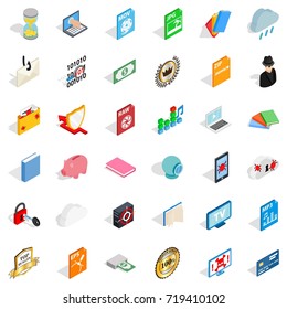 Folder icons set. Isometric style of 36 folder vector icons for web isolated on white background