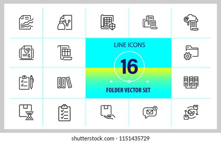 Folder icons. Set of line icons. Data storage, exchange, file. File system concept. Vector illustration can be used for topics like information technology, analysis, reports