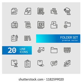 Folder icons. Set of line icons. Data storage, exchange, file. File system concept. Vector illustration can be used for topics like information technology, analysis, reports